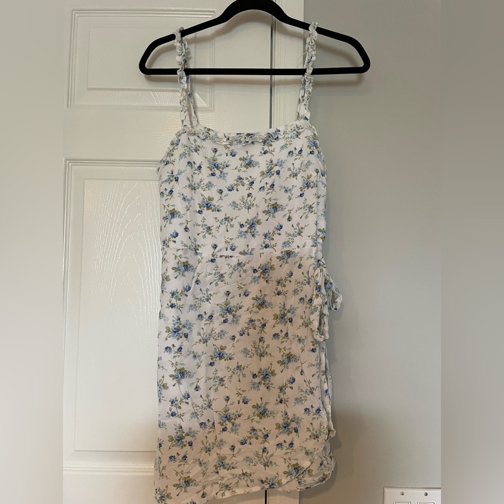 White and Blue Floral Tie Dress